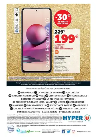 Hyper U Smartphone Xiaomi Redminote 10S offre