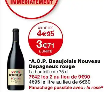 Monoprix A.o.p. beaujolais nouveau depagneux rouge offre