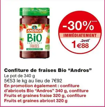 Monoprix Andros confiture de fraises bio offre