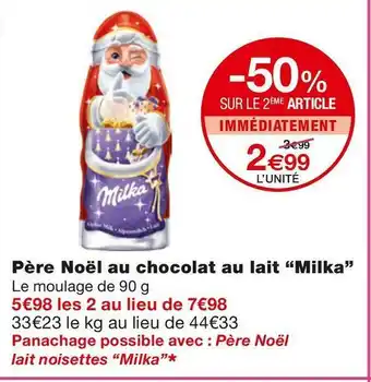 Monoprix Milka père noël au chocolat au lait offre