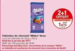Monoprix Milka tablettes de chocolat oreo offre