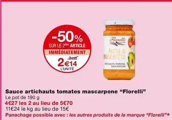 Florelli sauce artichauts tomates mascarpone
