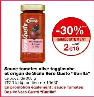 Monoprix Barilla sauce tomates olive taggiasche et origan de sicile vero gusto offre