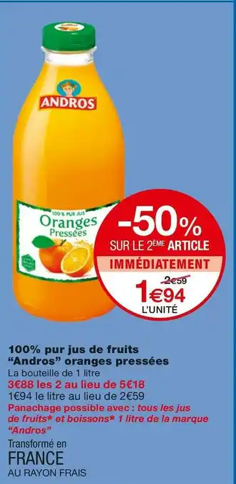 Andros 100% pur jus de fruits oranges pressées