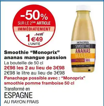 Monoprix Monoprix smoothie “monoprix” ananas mangue passion offre