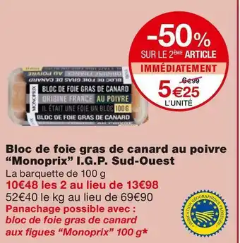Monoprix bloc de foie gras de canard au poivre i.g.p. sud-ouest