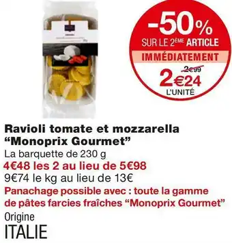 Monoprix Monoprix gourmet ravioli tomate et mozzarella offre