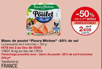 Monoprix Fleury michon blanc de poulet -25% de sel offre