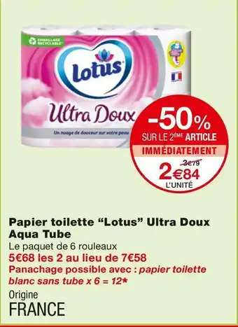 Monoprix Lotus papier toilette ultra doux aqua tube offre