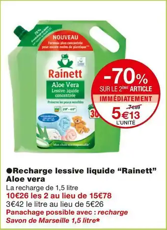 Monoprix Rainett recharge lessive liquide aloe vera offre