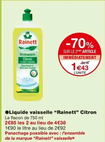 Monoprix Rainett liquide vaisselle citron offre