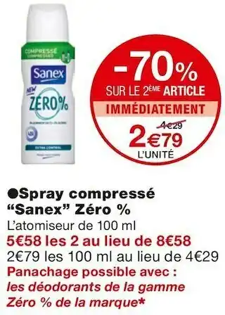 Monoprix Sanex spray compressé zéro % offre