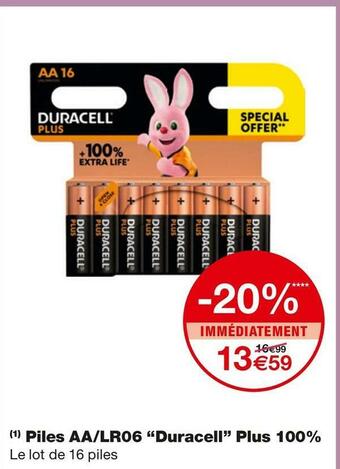 Monoprix Duracell piles aa/lr06 plus 100% offre