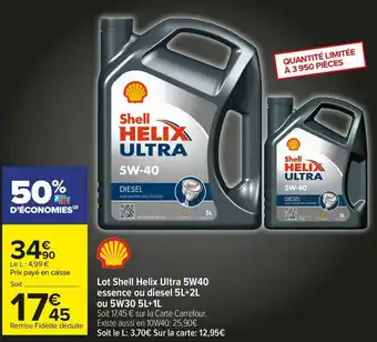 Shell lot shell helix ultra 5w40 essence ou diesel 5l+2l ou 5w30 5l+1l