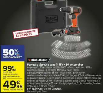 Carrefour Market Perceuse visseuse sans fil 18v + 80 accessoires offre