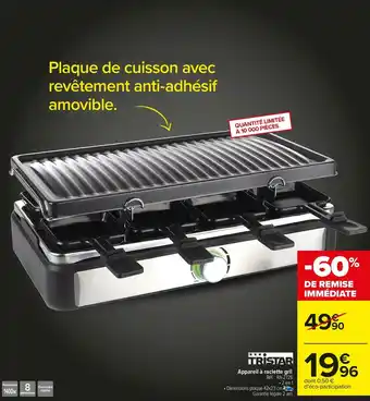 Carrefour Market Tristar appareil à raclette gril offre