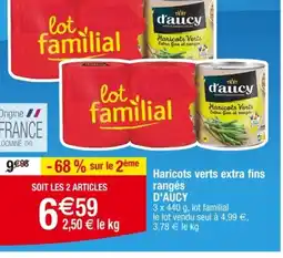 Carrefour D'AUCY Haricots verts extra fins rangés offre