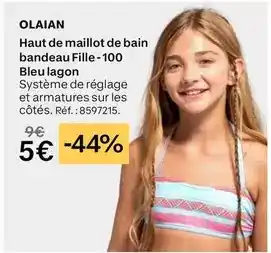 Decathlon Olaian haut de maillot de bain bandeau fille-100 bleu lagon offre