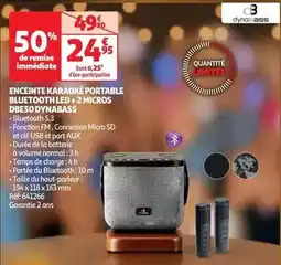 Auchan Supermarché Dynabass - enceinte karaoké portable bluetooth led + 2 2 micros dbeso offre