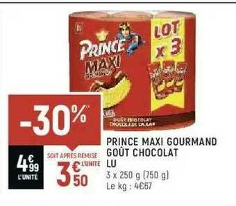 Spar Prince Maxi Gourmand Goût Chocolat Lu offre
