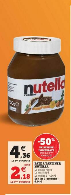 U Express Pâte à Tartiner Nutella offre