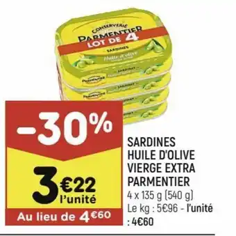 Leader Price Sardines huile d'olive vierge extra parmentier offre