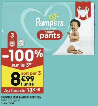 Leader Price Culottes bébé pampers baby-dry offre