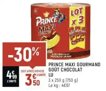 Spar Prince maxi gourmand goût chocolat lu offre