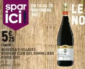 Spar Beaujolais-villages nouveau club des sommeliers offre