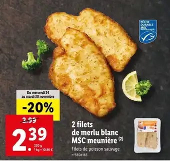 Lidl 2 Filets de merlu blanc MSC meunière offre