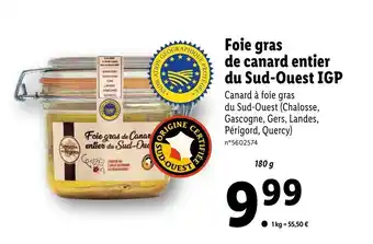 Lidl Foie gras de canard entier du sud-ouest IGP offre