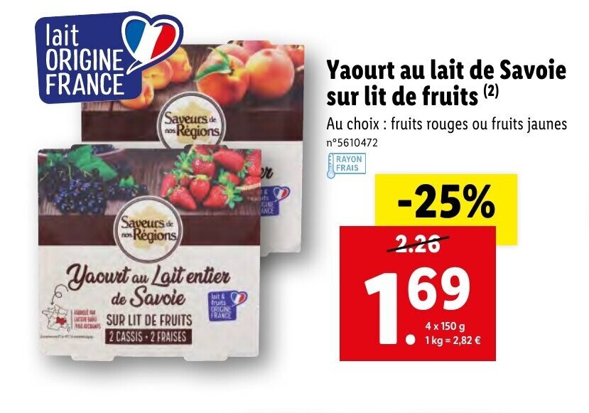 Promo Yaourt au lait de savoie sur lit de fruits chez Lidl