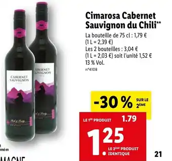 Lidl Cimarosa cabernet sauvignon du chili offre