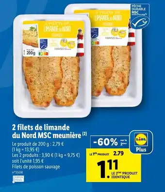 2 Filets de limande du nord MSC meunière