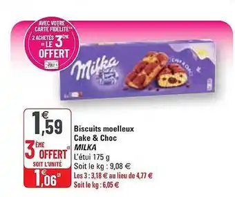 G20 Biscuits Moelleux Cake & Choc Milka offre