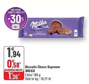 G20 Biscuits Choco Suprême Milka offre