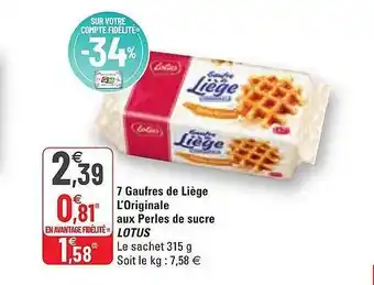 G20 7 Gaufres De Liège L'originale Aux Perles De Sucre Lotus offre