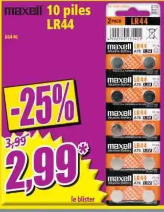 Norma 10 Piles Lr44 Maxell offre