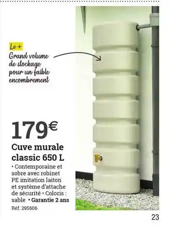Espace emeraude Cuve Murale Classic 650 L offre