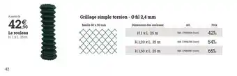 Espace emeraude Grillage Simple Torsion - Fil 2,4 Mm offre