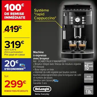 Carrefour Machine à expresso avec broyeur offre