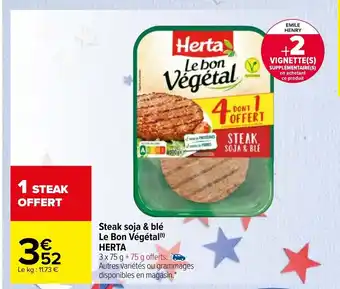 Carrefour Steak Soja & Blé Le Bon Végétal Herta offre