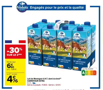 Carrefour Lait De Montagne U.H.T. Demi-écrémé Carrefour Extra offre