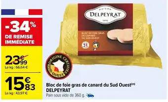 Carrefour Bloc De Foie Gras De Canard Du Sud Ouest Delpeyrat offre
