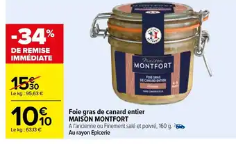 Carrefour Foie Gras De Canard Entier Maison Montfort offre