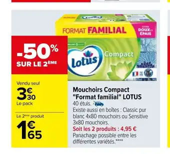 Carrefour Mouchoirs Compact "Format Familial" Lotus offre