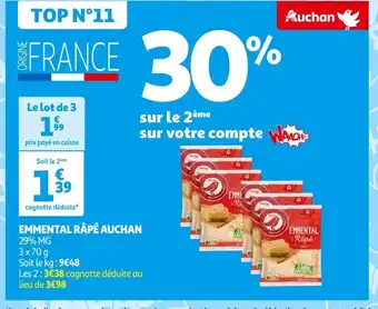 Auchan Supermarché AUCHAN Emmental râpé offre
