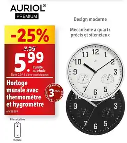 Lidl AURIOL Horloge murale avec thermomètre et hygromètre offre