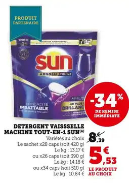Super U Sun Détergent vaisselle machine Tout-en-1(A) offre