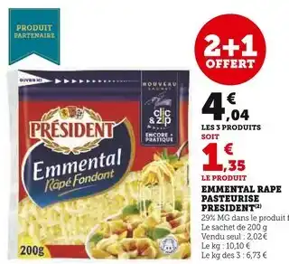 U Express PRÉSIDENT Emmental Râpé Fondant offre